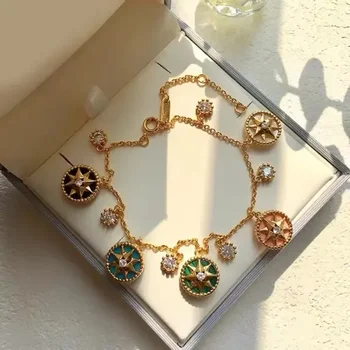 Setovi srebrnih narukvica i ogrlica međunarodnih brandova od srebra 925 sterling za žene, sjajna osmerokutna zvijezda, dvostruka bočna lanac u obliku školjke, luksuzan nakit