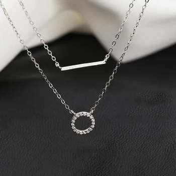 Jednostavno okruglo ogrlica od 925 sterling Srebra sa фианитами, dvostruka Privjesak u dugu traku, Geometrijska za žene, poklon, Nakit, Pribor