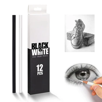 Brutfuner 12 kom. Bijele i crne olovke u boji Profesionalni set kistova za crtanje uljana boja Školski pribor za crtanje za školsku djecu