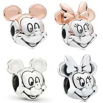 Fit Pandora Ružičaste Uši Mickey Perle DIY Nakit Za Žene Disney Srebrna Boja Minnie Mouse Maskote Narukvica Muška Narukvica Pribor