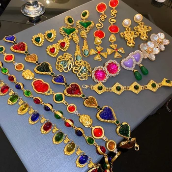 Vintage, klasik Baroka, Ženska moda, Naušnice s kristalima, ogrlicu zlatnu boju ženske naušnice srednjeg stila, lanci za naušnica