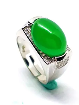 Koraba Fine JewelryNatural Green Jade Prsten Od srebra 925 Sterling S Regulacijom Krugova na prstima Besplatna Dostava