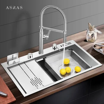 Jednostruki sudoper ASRAS velike veličine SUS 304 nehrđajućeg čelika ručni rad, mat, debljine 4 mm, Preko montaže sudopera sa držačem noža