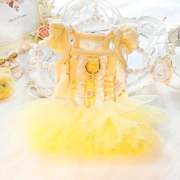 Žute Cvjetne Čipke Suknja Odjeća Za Pse Haljina Kawaii Odjeća Za Pse Modne Face Kostim Princeze Za Kućne Ljubimce Proljeće Ljeto Ropa Para Perro