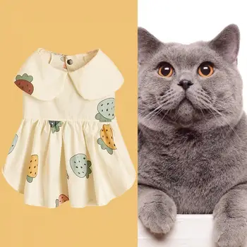 Dizajn лацканов suknje za kućne ljubimce, Slatka print, Kratki rukav, Ljetna haljina-pulover za pse i mačke, Ljetna haljina-pulover za kućne ljubimce, suknja za odmor