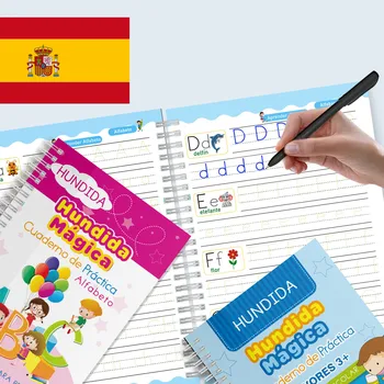 4kom španjolski čarobna knjiga, Nastavni plan i bilježnicu za crtanje slova za djecu, za višekratnu upotrebu, knjige za djecu, španjolski slova Montessori