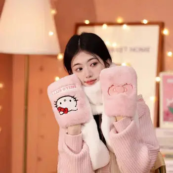 Kawaii Hello Kitty Kuromi Topli Šal s Rukavicama Anime Crtani film Sanrio Melody Medo Zimski Šal Studentski Tople Šalove Poklon Za Djevojčice