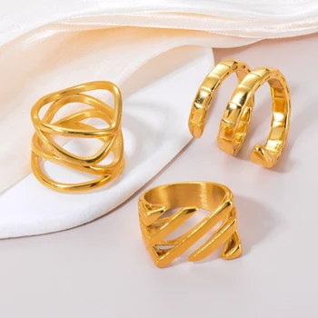 Novi multi-layer linija Šuplje prstenovi od nehrđajućeg čelika za muškarce i žene Modni nakit s nepravilne teksture i pribor