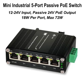 Industrijski 5-port pasivni PoE switch 24 10/100/1000 Mbps, gigabitni preklopnik Din Rain Ethernet