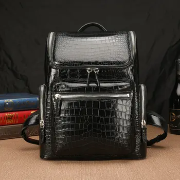 2023 Novi Luksuzni muški ruksak s крокодиловым trbuh Velikog kapaciteta, putnu torbu za boravak na otvorenom, poslovne školska torba od prave kože 45