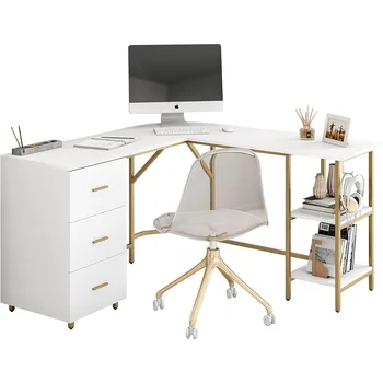 L-dio pisaći stol - Dvije računalni stol s ladicama i policama za pohranu Kutni stol za rad i pisma U uredu bez фрахта