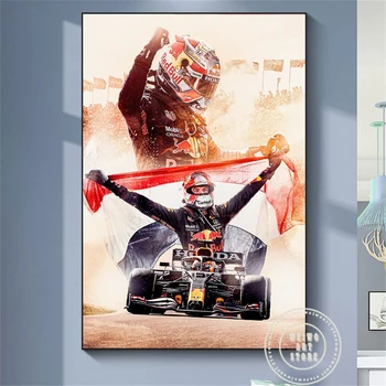 Plakat auto utrka F1 Max, utvrdio pobjednik kuće prvak Formule 1, Slika na platnu, utrke motora, zid umjetnost za uređenje dnevnog boravka