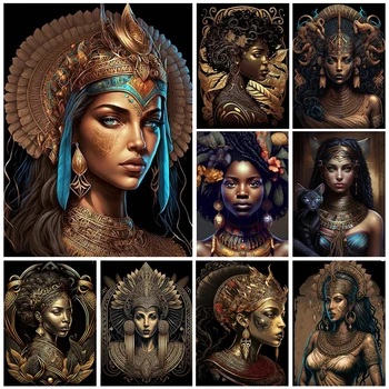 Egipatska kraljica, uradi SAM, Puna diamond slikarstvo, portret lijepom crni žene, Vez križem, Diamond mozaik, vez za dekor FF1698