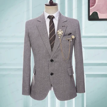 Luksuzni muško odijelo, blazer kaki s nazubljenom igle u traku u retro stilu, однобортный poslovne приталенный jaknu
