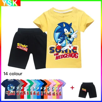 Odjeća s likovima iz Crtića Sonic za Muškarce i Žene, Dječja odjeća, Modni Odijela S kratkim rukavima + Svakodnevne Kratke hlacice, Dječja odjeća