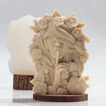 3D Duge Kose Cvijet Božica Svijeća Silikonska Forma DIY Apstraktne Ženski Portret Mirisnu Svijeću Gips Smola Oblik Obrt Dekor Poklon