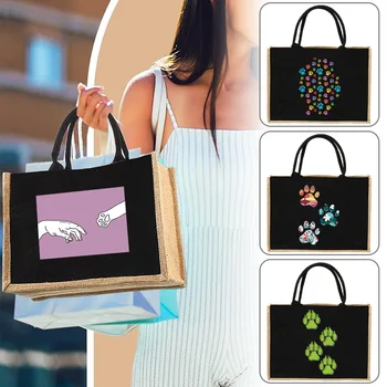 Джутовая torba, torbe preko ramena, imitacija vrećice, Lanene vrećice, ženska torba za kupovinu, dizajnerske plastificirane torbe, slatka tragovi medvjeda