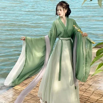 Klasicni zeleni kineski tradicionalni kostim Ханфу za косплея, haljina dinastije Song Ханфу, Proljeće-ljeto, 3 kom. zelene kit