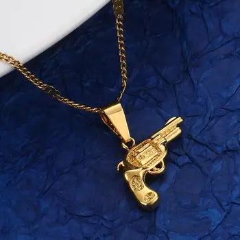 Modni Slatka Zlatna boja, Revolver, pištolj, ogrlica s ovjes u stilu Hip-hop, Funky lanac s oružjem, nakit